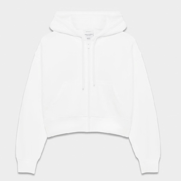 Aritzia TNA sweat fleece zip-up hoodie in white, size Small - Picture 3 of 4